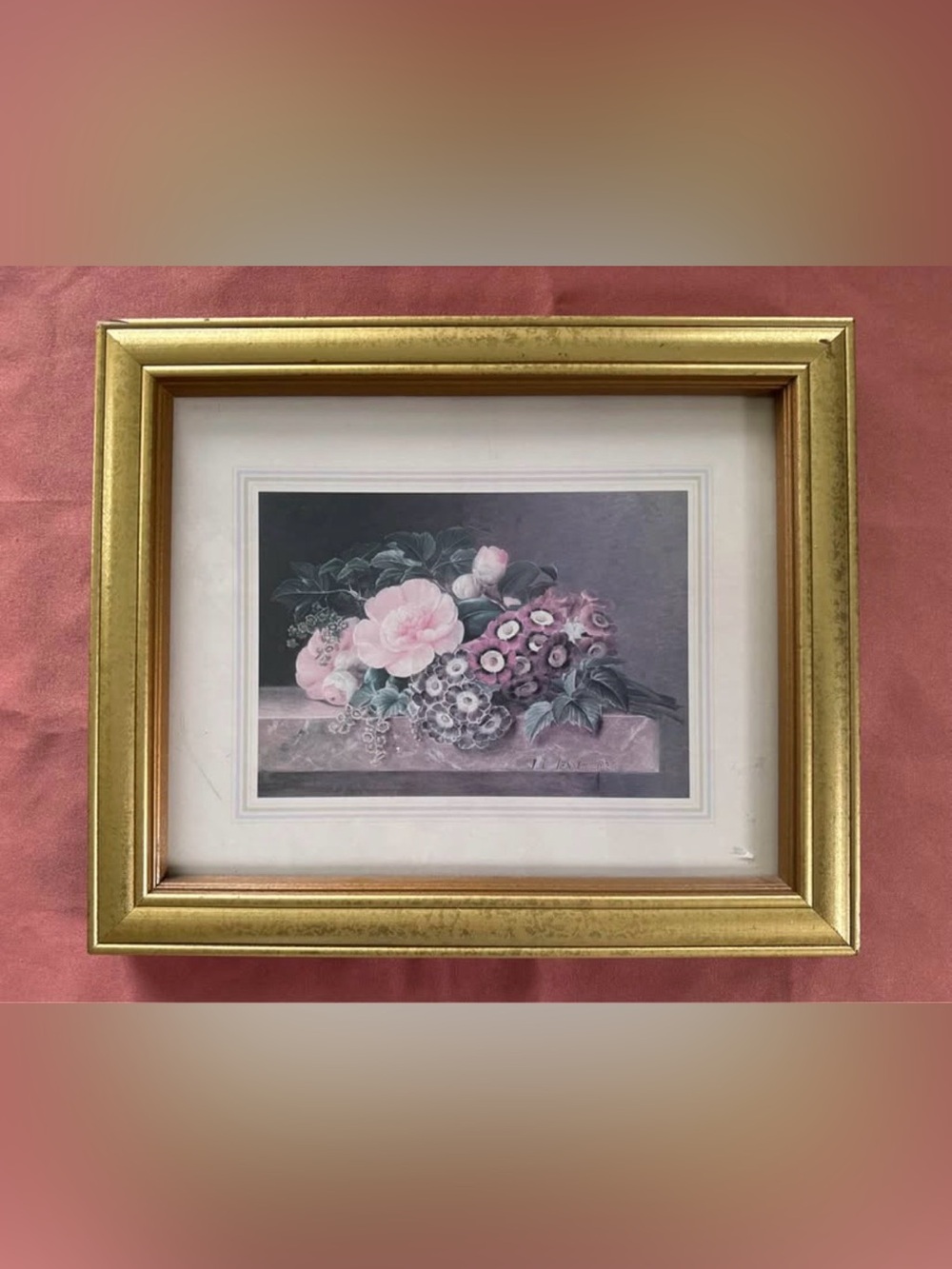 Vintage Signed Early 19th Century Floral Still Life Painting, Matted and Framed